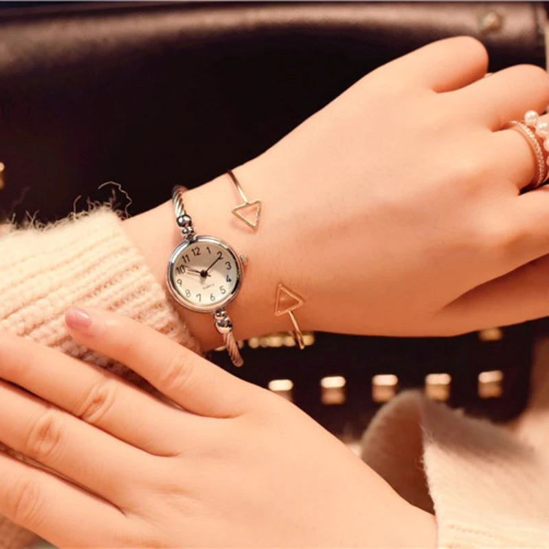 Small Gold Bangle Bracelet Watch - Retro Ladies Quartz Thin Chain