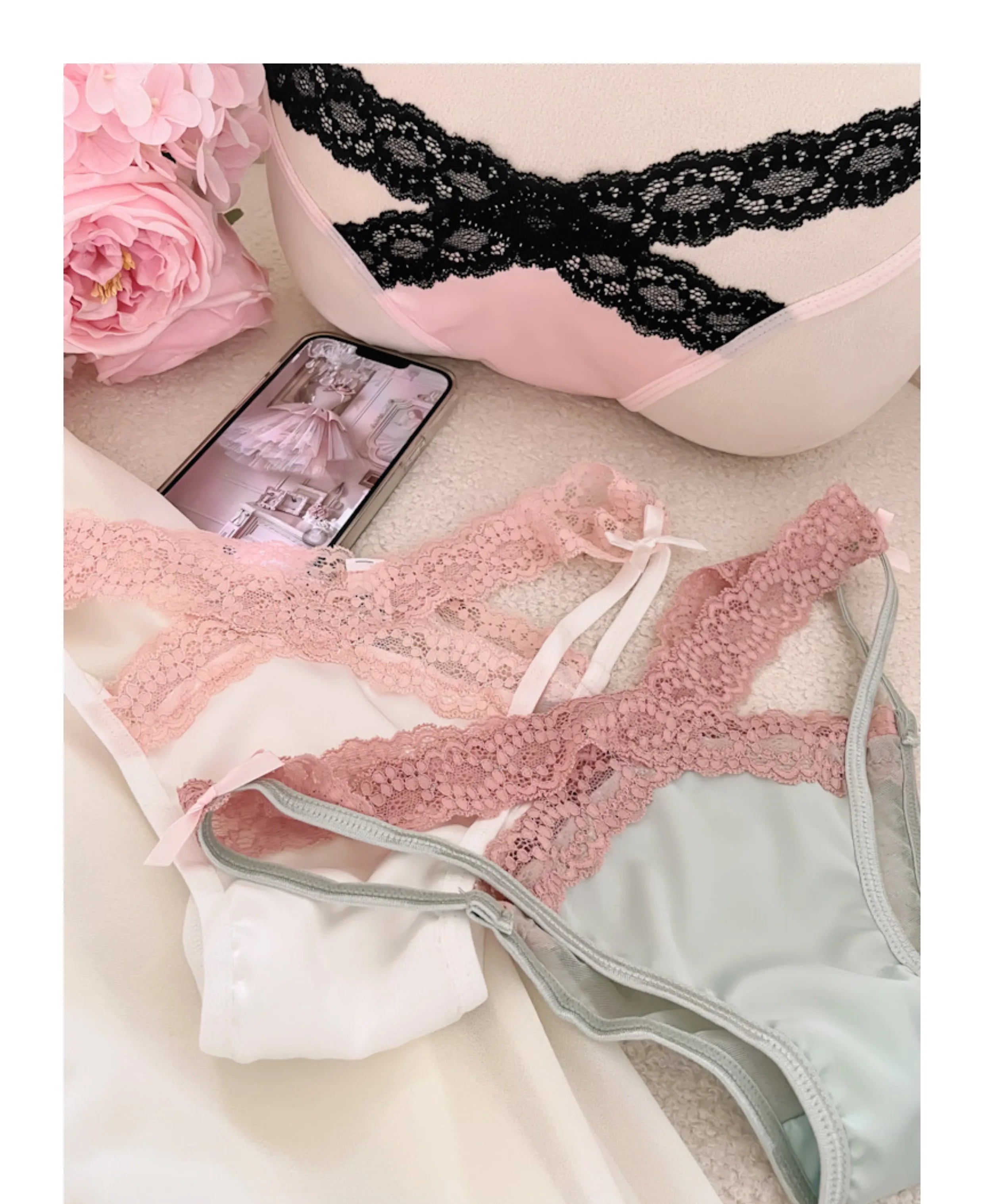 Cross Belt Lace Transparent Sexy Women's Underpants Low Waist Mesh Hollowed Bow Panties Cotton Crotch Breathable Briefs Lingerie