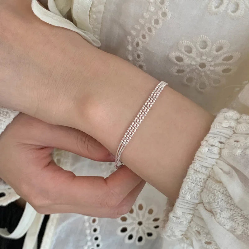 New 925 Silver Geometric Bead Punk Peace of Mind Words Irregular String Bracelet For Woman Girl Fashion Jewelry Gift Dropship
