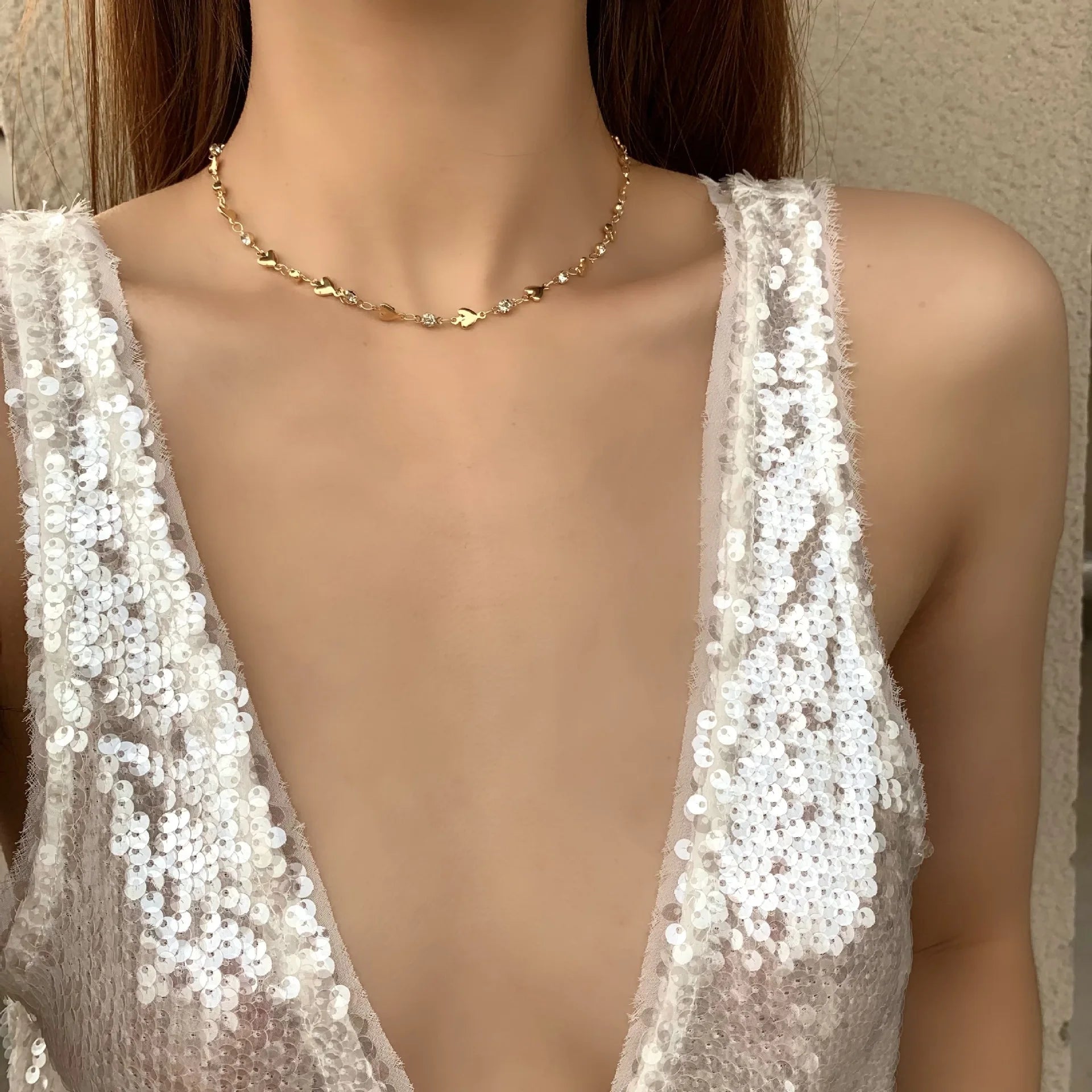 New Luxury Colourful Heart Long Tassel Necklace for Women Shiny Rhinestone Crystal Zircon Choker Bohemian Statement Jewelry
