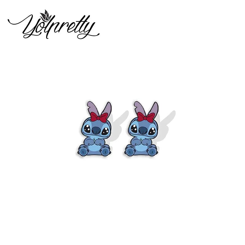 2024 New Cartoon Lovely Stitch Baby Cute Blue Alien Animals Epoxy Handcraft Acrylic Stud Earrings