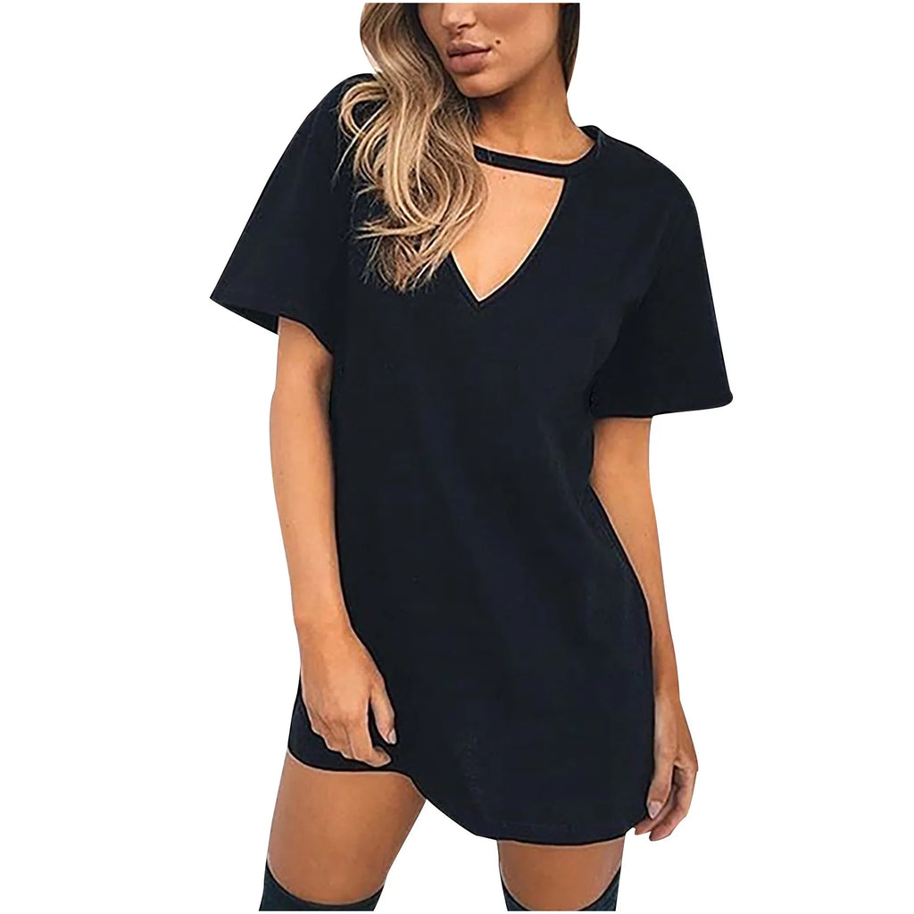 Sexy Elegant Dress Wrap Deep V Neck Cut Out Loose Dress Women Solid Color Short Sleeve Mini Dress Club Party Vestidos