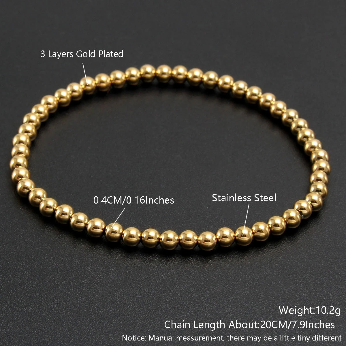 Premium Stainless Steel Beaded Bracelet Set - Stackable Ball Bracelets for Men & Women