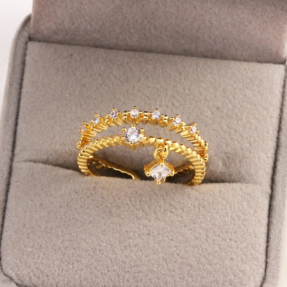 Fashion Moon Heart Flower Butterfly Rings For Women Sweet Girls Exquisite Shiny Rhinestone Crystal Open Ring 2025 Romantic Jewel
