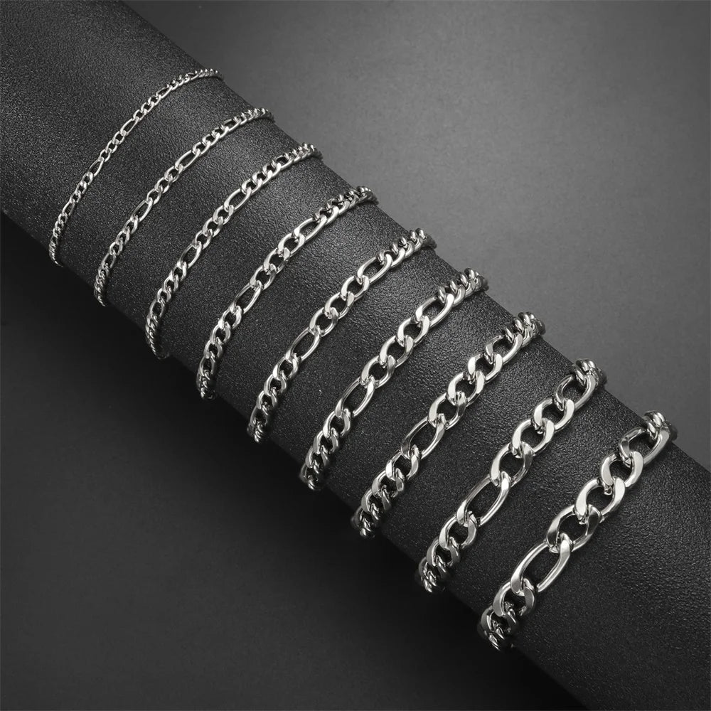 My Shape Fashion Cuban Chain Men Bracelet Stainless Steel 3/5/7/9mm Width Chain Bracelets Figaro Chain Boy Wrist Jewelry Couple