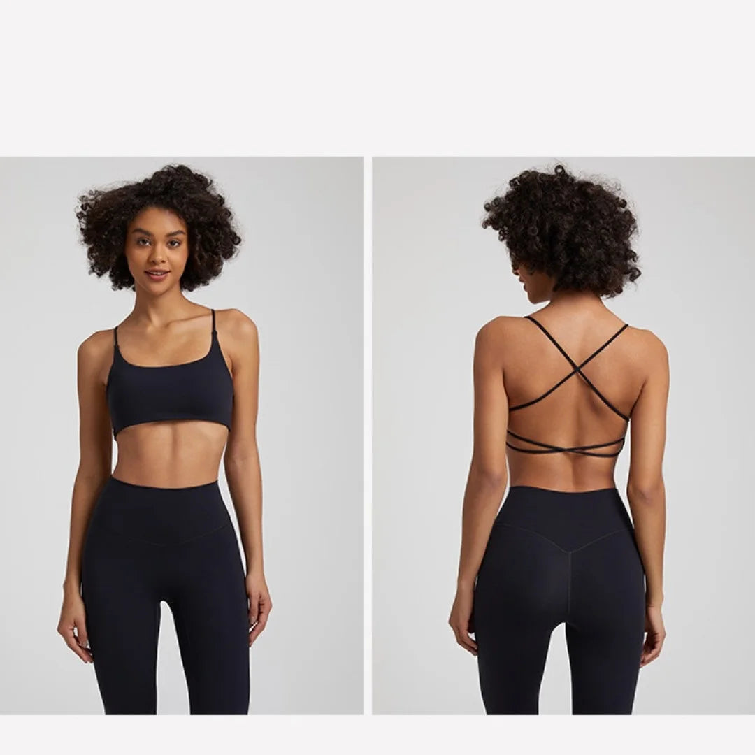 Solid Color Cross Back Fitness Bra - High Strength Yoga Top