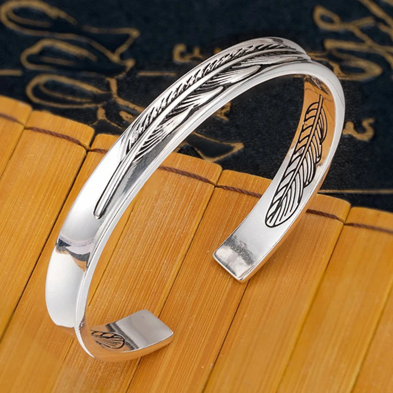 925 Sterling Silver Bracelet Bangle Feather Golden Flower Vintage Punk For Woman Men Fashion Jewelry Gift Dropship Wholesale