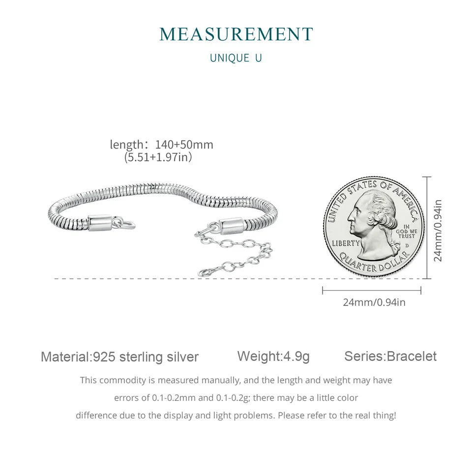 WOSTU Real 925 Sterling Silver Basic Snake Bangle Bracelet Butterfly Flower Closure Buckle For DIY Charms Bead Jewelry Make Gift