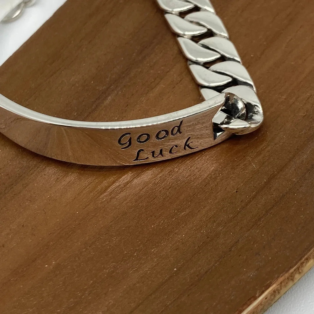 Sam Panda 925 Sterling Silver Chain Asymmetric Bracelet For Women Vintage Lucky Letter Punk Jewelry Gift Dropshipping
