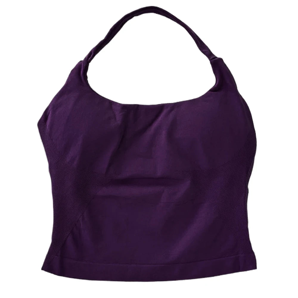 Gym Top Women Clothes Strappy Workout Tank Top Padded Sports Bra Backless Yoga Shirts Seamless Gym Crop Top Halter Fitness Vest