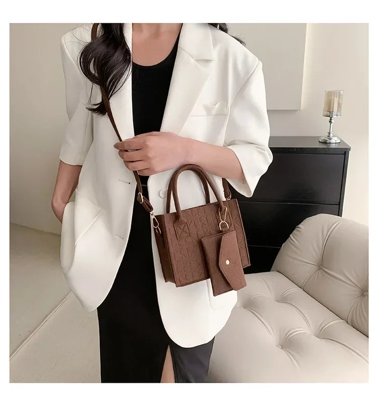 Korean Version Minimalist Embossed Felt Lightweight Handbag 2025 New Single Shoulder Diagonal Span Two-Piece Bag For Women
