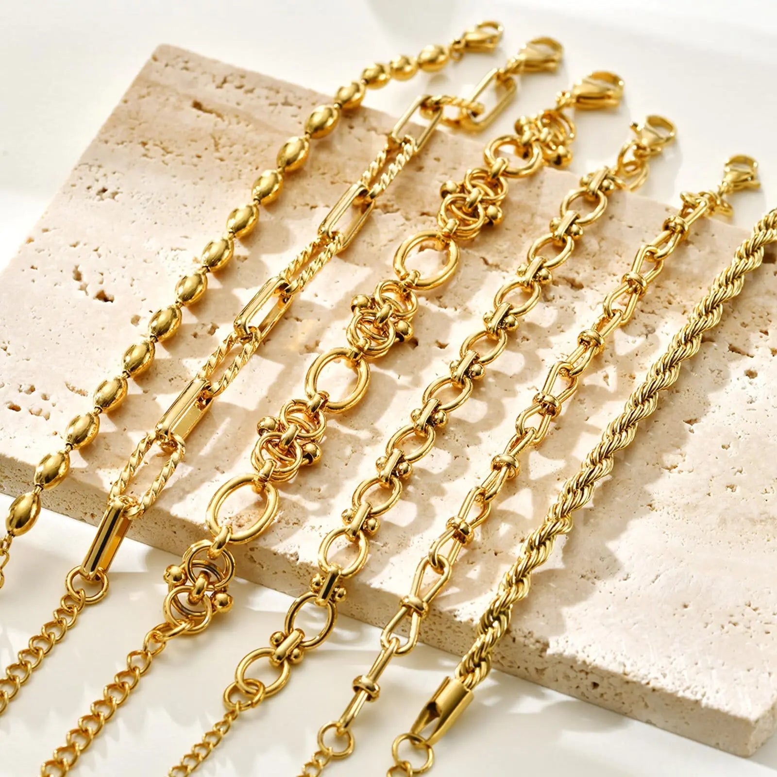 Chunky Stainless Steel Link Chain Bracelet For Woman, Gold Plated Layering Bracelets Wristband Waterproof Jewelry