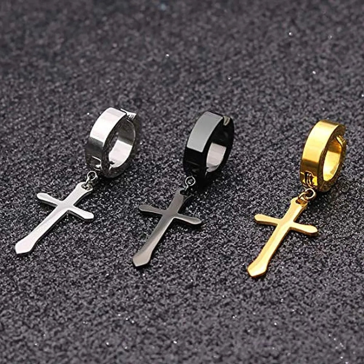 4 Pairs Simple Stainless Steel Magnetic Stud Earrings For Men, Cross Pendant Ear Clips, Cool Non Pierced Earrings
