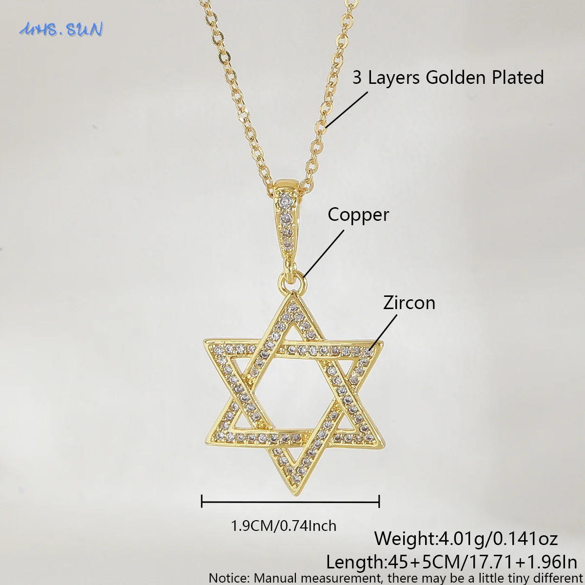 MHS.SUN Luxury Star of David Necklaces for Women Men Fashion Hollow Hexagonal Star Pendant Chain Necklace Judaica Jewish Jewelry