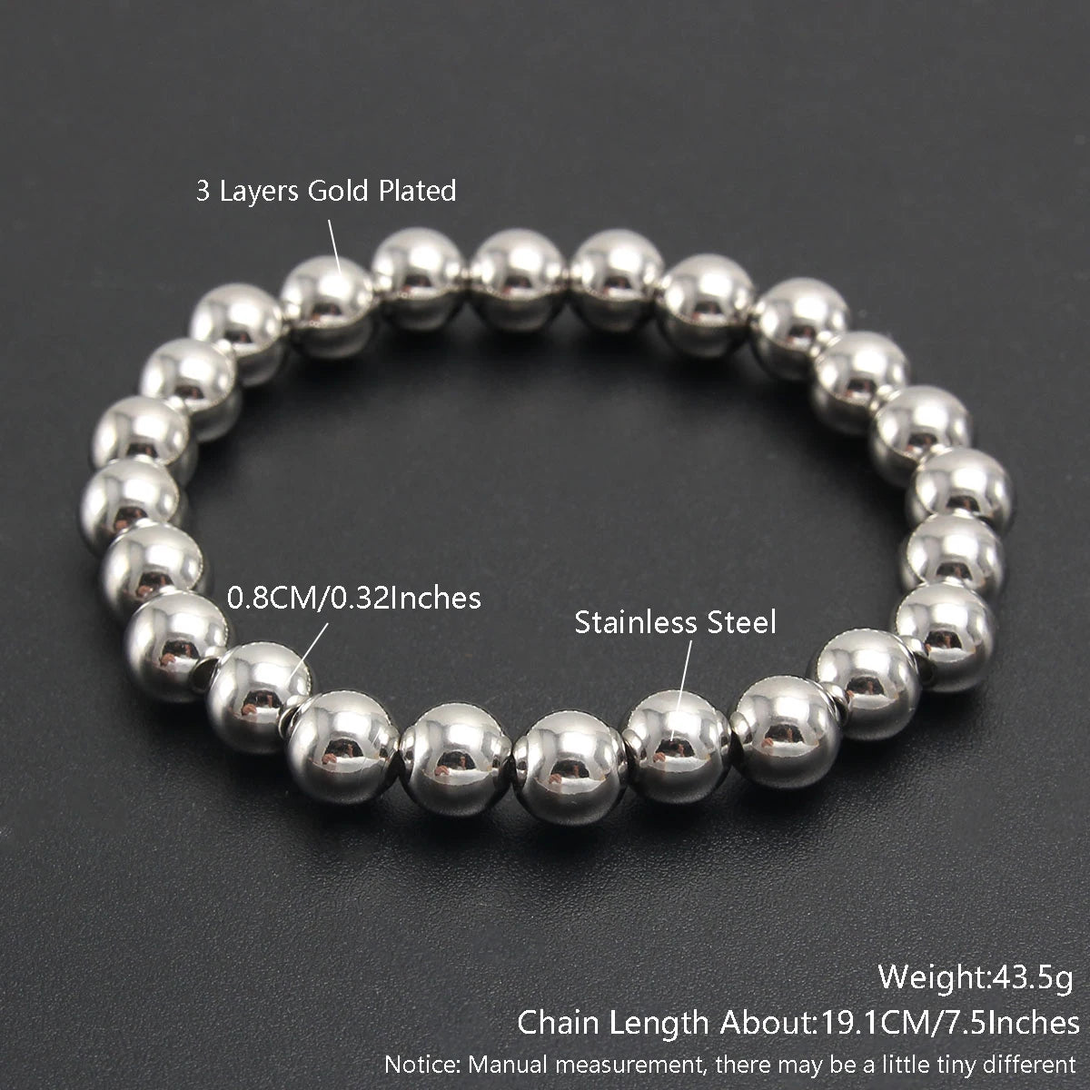 Premium Stainless Steel Beaded Bracelet Set - Stackable Ball Bracelets for Men & Women