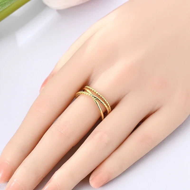925 Sterling Silver Love Ring - Gold Sparkling Wedding Engagement
