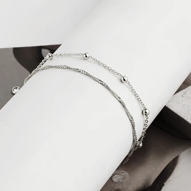 Gold Anklets for Women Waterproof Anklet Beaded Bracelets Stackable Bracelets Gold Plated Jewelry Gifts Non Tarnish Lightweight