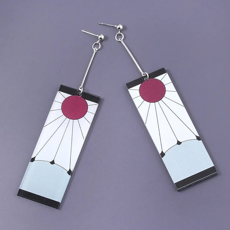 Anime Demon Slayer Kimetsu No Yaiba Kamado Tanjirou Earrings Acrylic Clip Drop Long Ear Jewelry Cosplay Props Accessories Gift