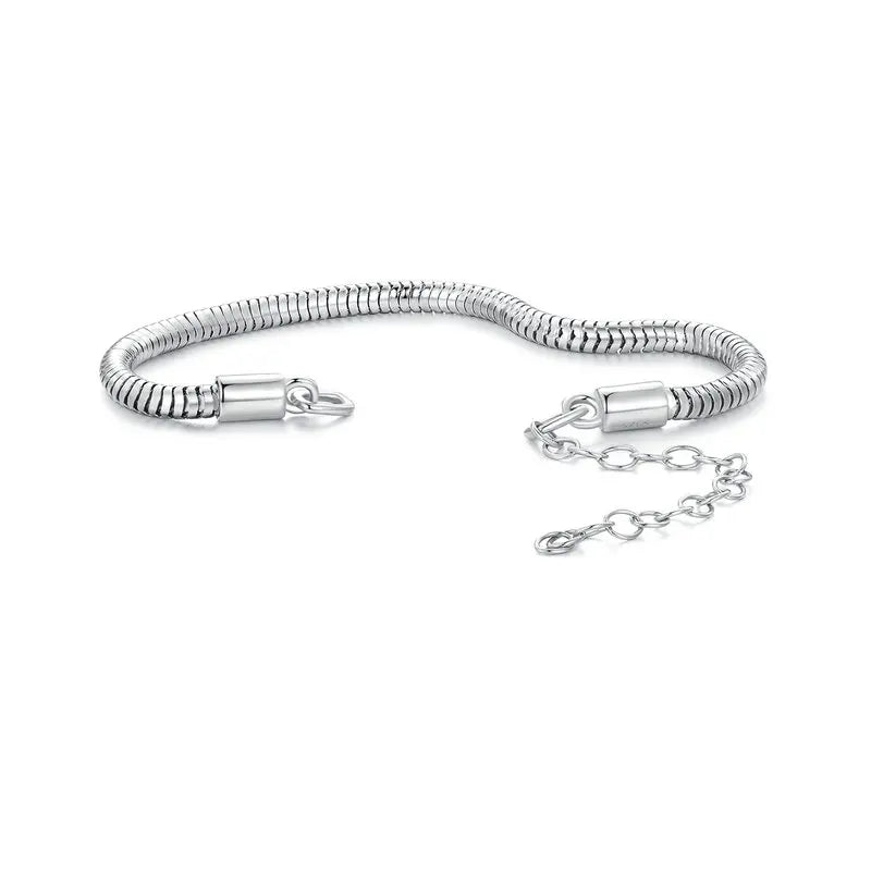 WOSTU Real 925 Sterling Silver Basic Snake Bangle Bracelet Butterfly Flower Closure Buckle For DIY Charms Bead Jewelry Make Gift