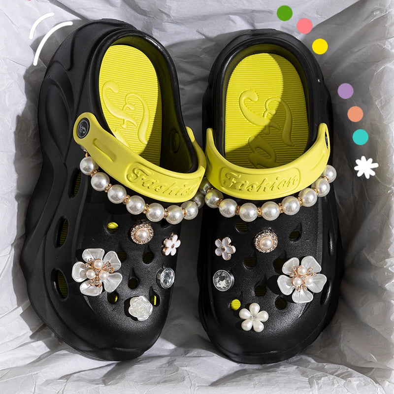 Pearl Chain Chunky Platform Sandals - 2024 Summer Beach EVA Clogs