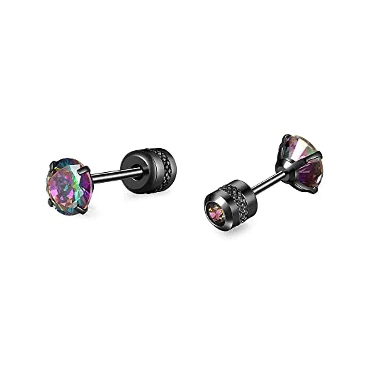 Glamorous Stainless Steel & Zircon Stud Earrings for Men – Hypoallergenic 5-Pairs Set, Durable & Versatile