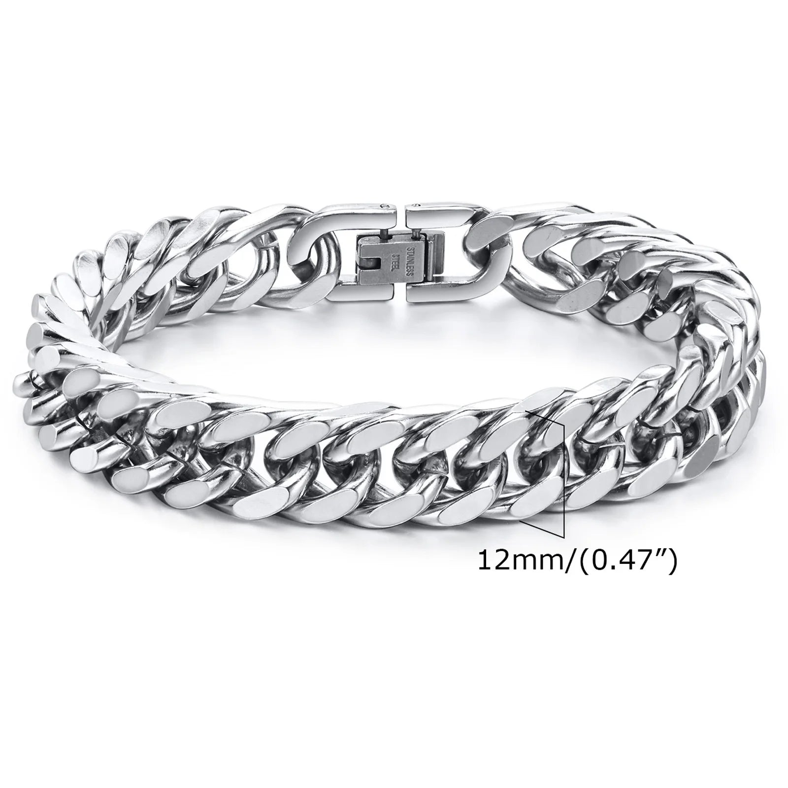 Vnox Men's Stainless Steel 7/8/9/10/12/15MM Link Chain Miami Cuban Bracelets for Male Boys Jewelry, 19cm/21.5cm, Gift for Dad