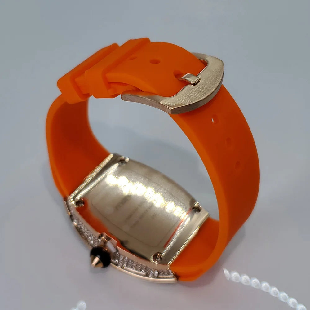 Luxury Diamond Watch For Women Elegant Tonneau Original Design Watches Fashion Ice Out Sport Rubber Strap Waterproof Mille Clock