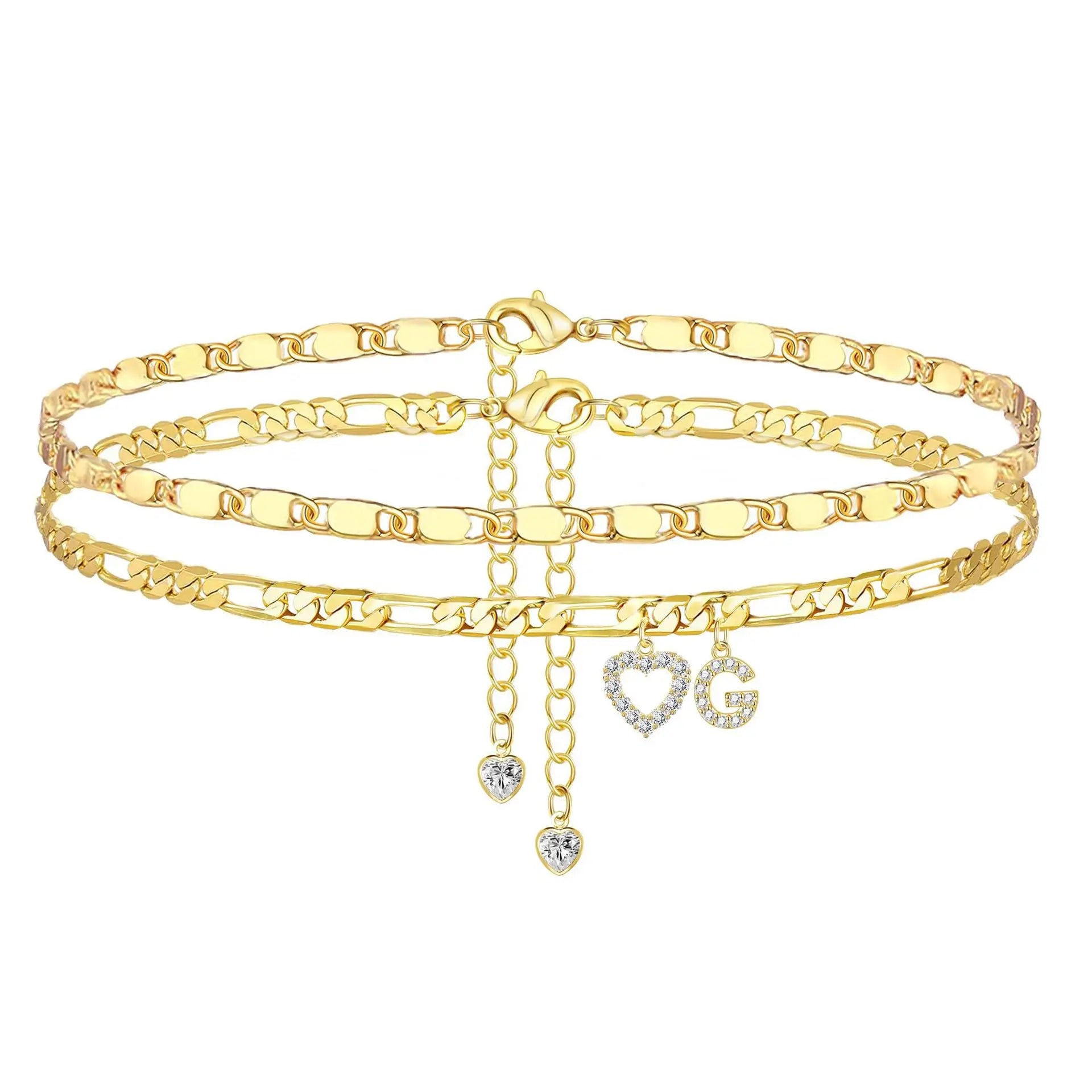 Gold Anklet Bracelet for Women Waterproof 18K Gold Plated Stainless Steel Figaro Hammer Chain Ankle Chain Bracelets Foot Jewelry