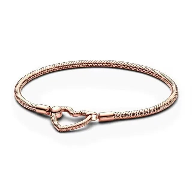 Original 925 Silver Plated Moments Bracelets RoseGold Golden Love Heart Clasp Bead Charm Bracelet For Women DIY Jewelry Gifts