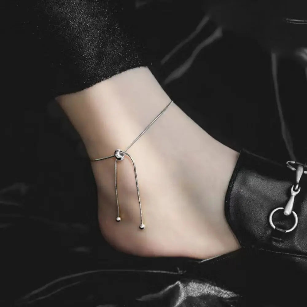 Stainless Steel Adjustable Anklet for Woman Round Snake Chain Pull-Out Anklet Button Birthday Gift Jewelry on Foot Wholesale
