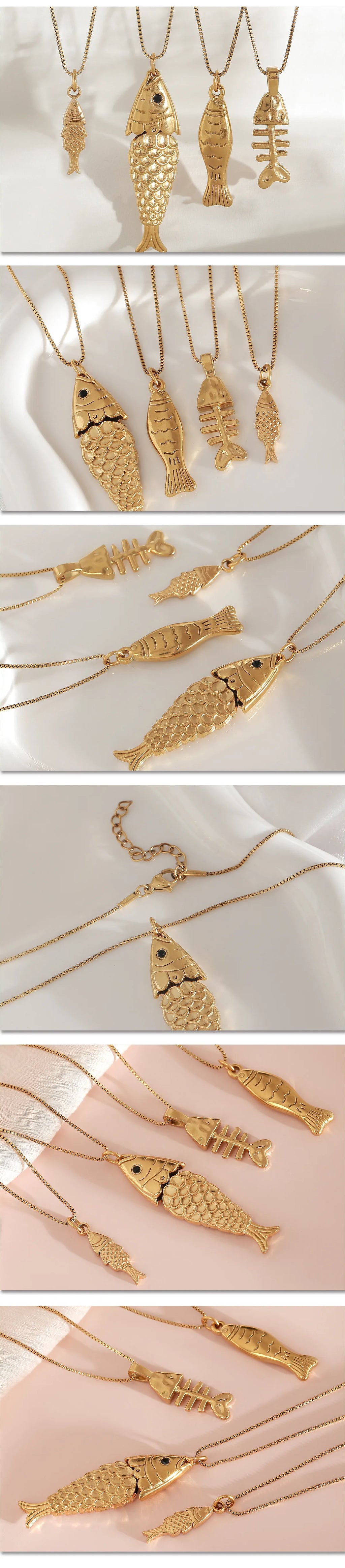 1/2pcs/Lot Cute Stainless Steel Gold Plated Small Fish Pendant Necklace for Women New Waterproof Beach Party Jewelry Summer Gift