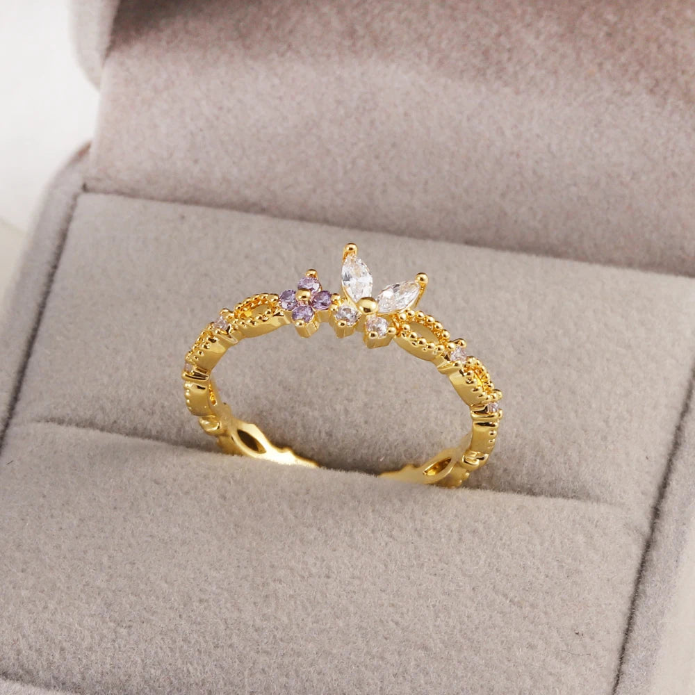 Fashion Moon Heart Flower Butterfly Rings For Women Sweet Girls Exquisite Shiny Rhinestone Crystal Open Ring 2025 Romantic Jewel