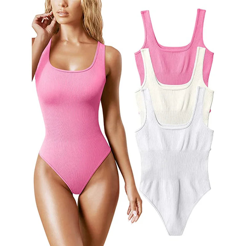 GUUDIA Ribbed Tummy Jumpsuit - Daily Shaper Bodysuit Open Crotch