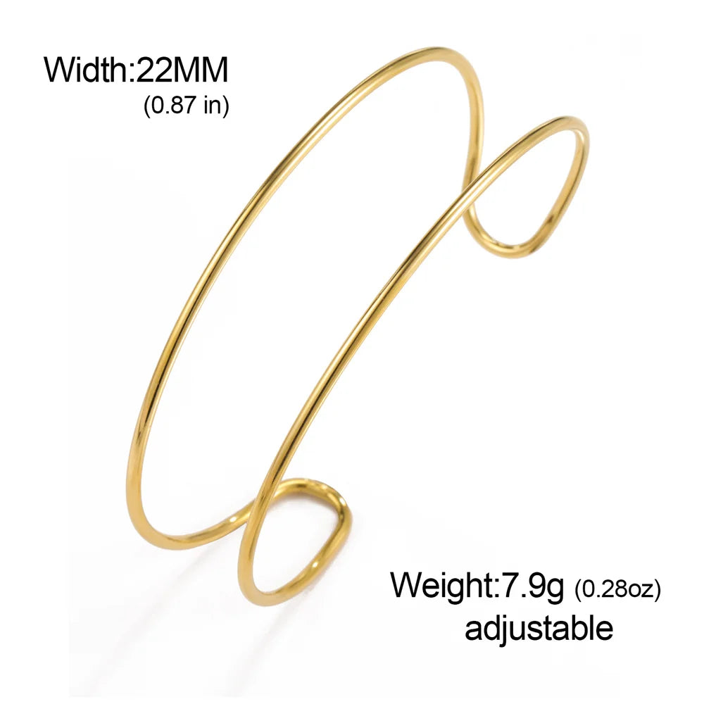 My Shape Simple C Shape for Women Stainless Steel Gold Color Adjustable Open Cuff Bangle Jewelry Double Layered Bracelets Gifts