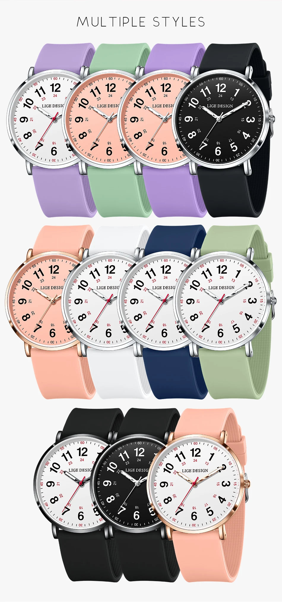 LIGE Fashion Elegant Watch - Candy Color Silicone Luminous Waterproof