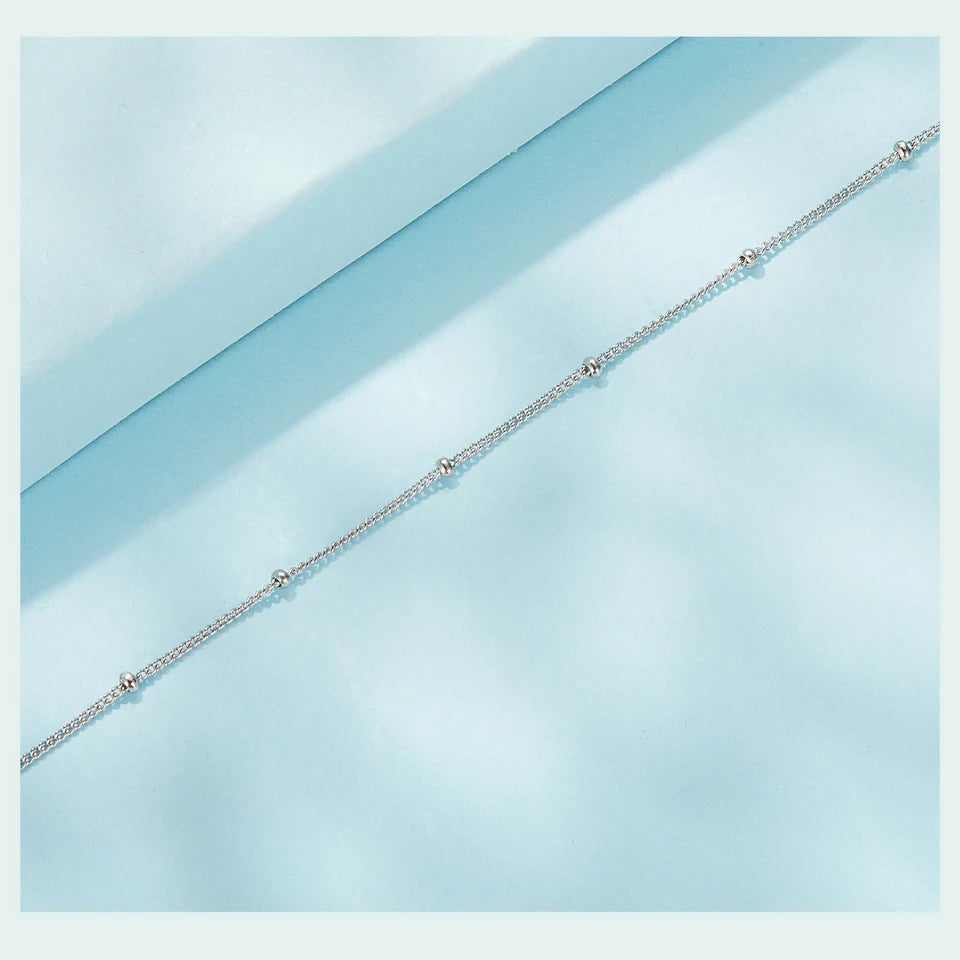 BISAER 925 Sterling Silver Round Beads Anklets,Waterproof Hypoallergenic Infinite Love Chain For Women Fine Jewelry Holiday Gift