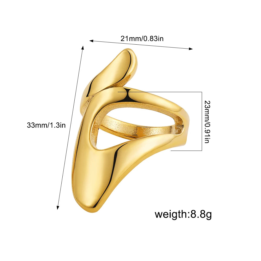 Irregular Geometric Smooth Metal Open Rings for Women Men Statement Thick Dome Finger Ring Adjustable Stainless Steel Jewelry