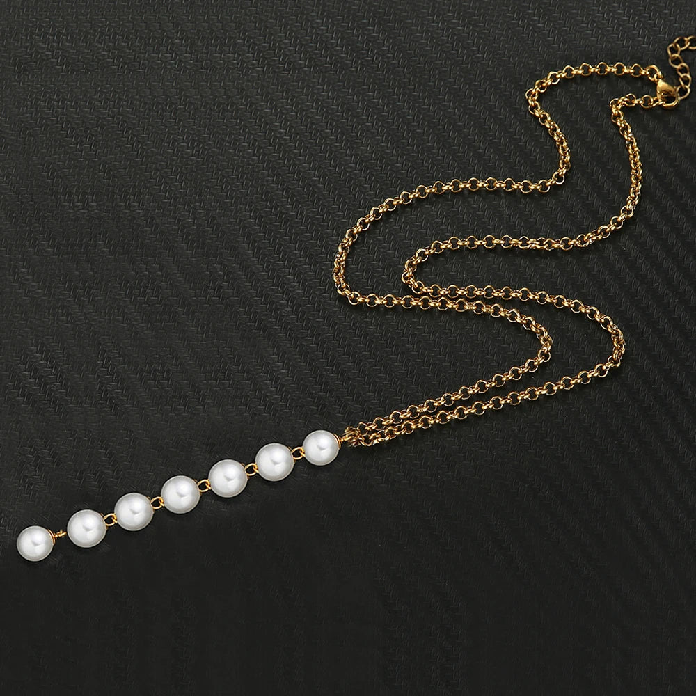 MinaMaMa Simple Stainless Steel Round Fuax Pearl Pendant Necklace For Woman Pearl Choker Necklace Jewelry Gifts
