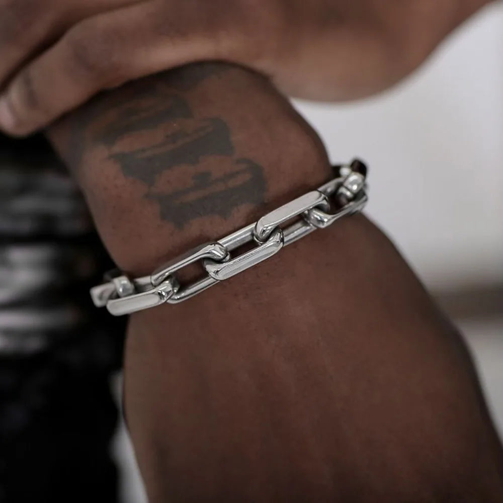 Men's Cuban Thick Chain Industrial Style Hip-hop Punk Trendy  Hand Stainless Steel Cross Chain Bracelet