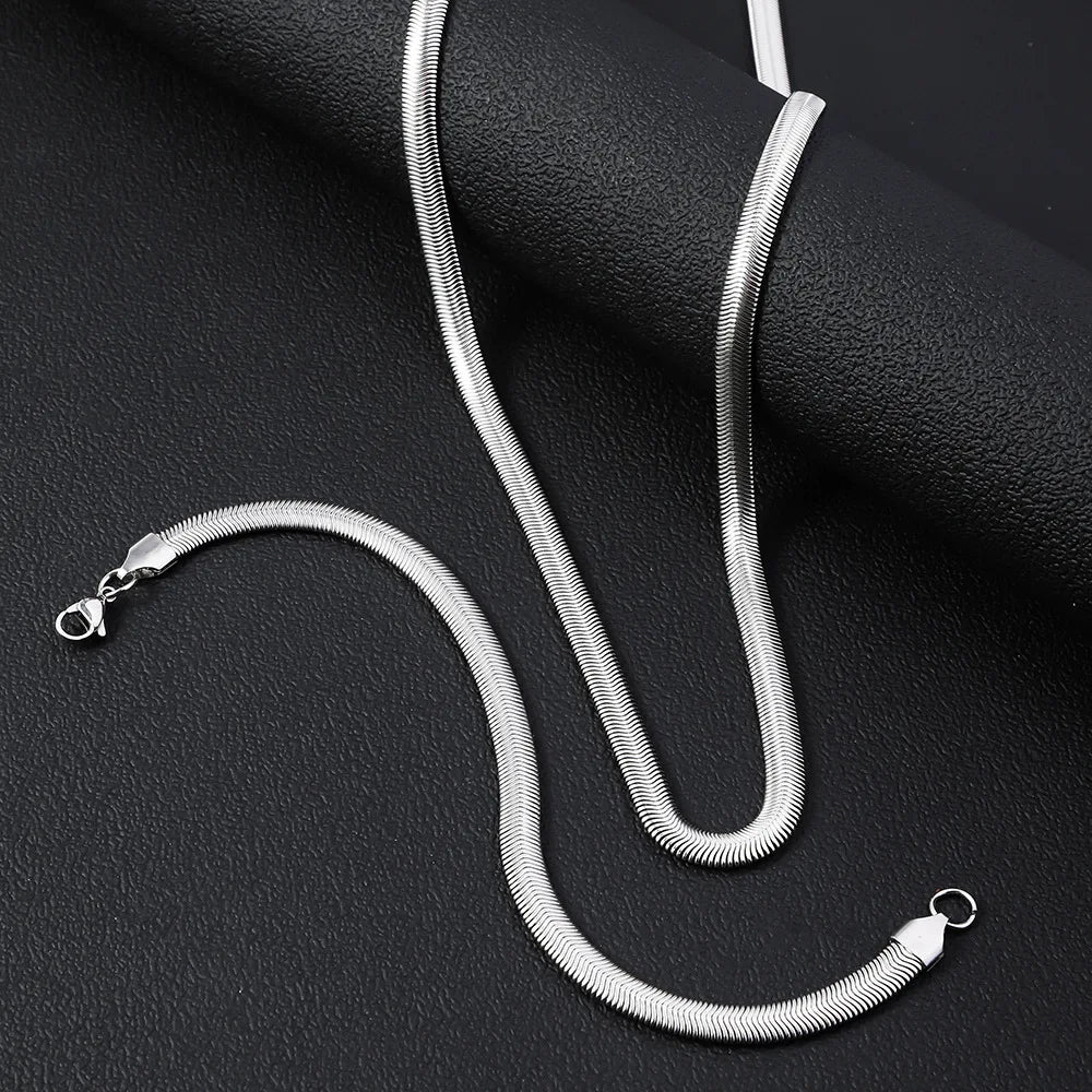 Silver Color Stainless Steel Flat Snake Chain Bracelet Hip Hop Simple Men Bracelet Fashion Jewelry Bracelet For Women