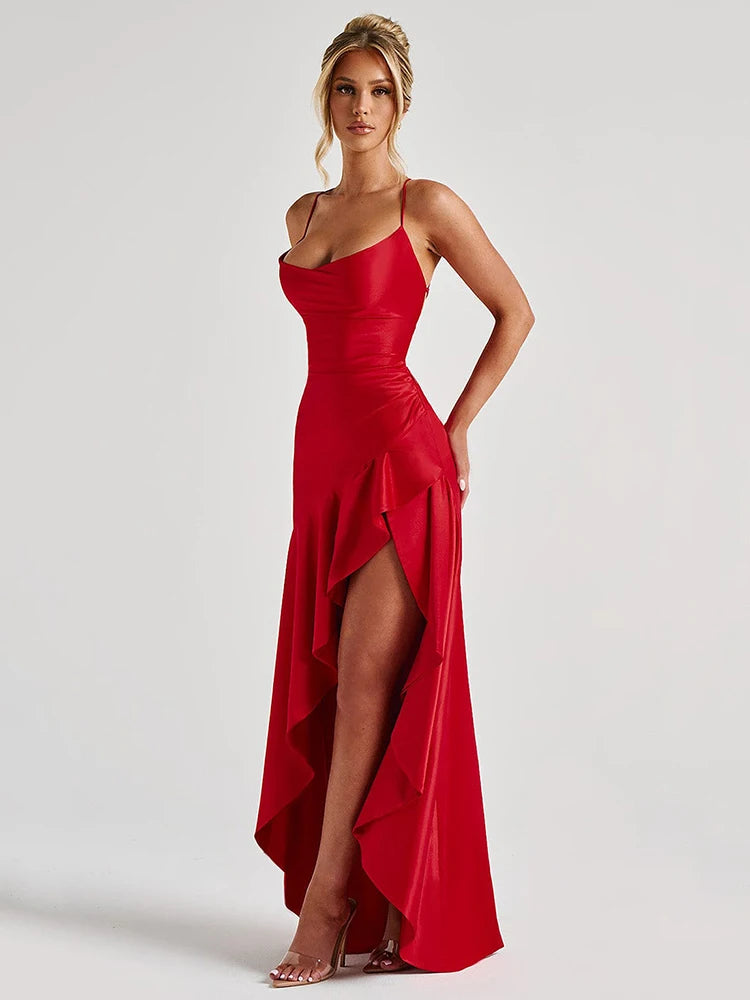 Articat Spaghetti Strap Dress - Satin Split Maxi Evening Gown