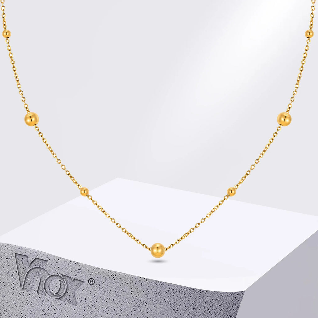 Vnox Dainty Beads Chain Necklaces for Women Girls, Gold Plated Cable O Links Choker Collar