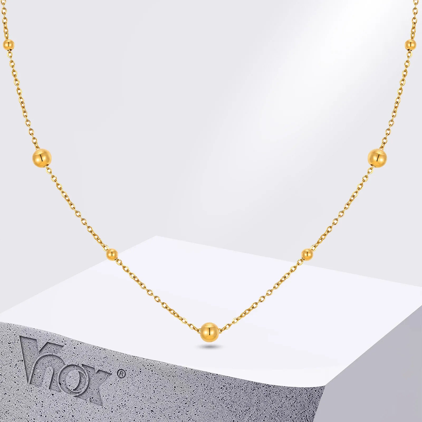 Vnox Dainty Beads Chain Necklaces for Women Girls, Gold Plated Cable O Links Choker Collar