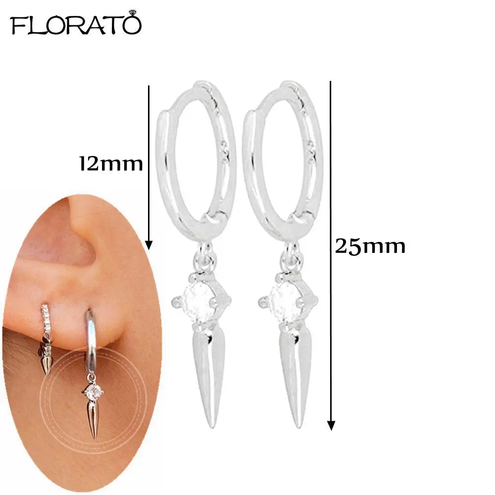 925 Sterling Silver Needle Punk Spike Rivet Hoop Earrings For Women Huggie Earrings Ear Cuff Piercing Earring Gothic Jewelry