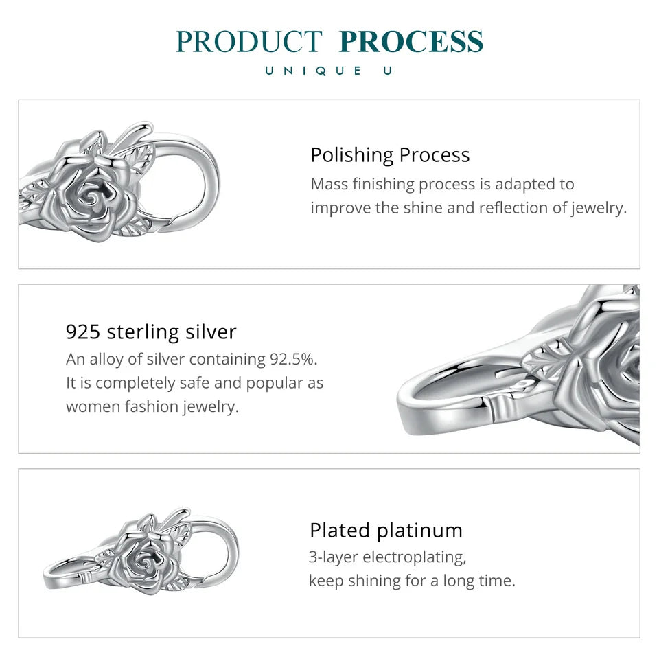 WOSTU Real 925 Sterling Silver Basic Snake Bangle Bracelet Butterfly Flower Closure Buckle For DIY Charms Bead Jewelry Make Gift