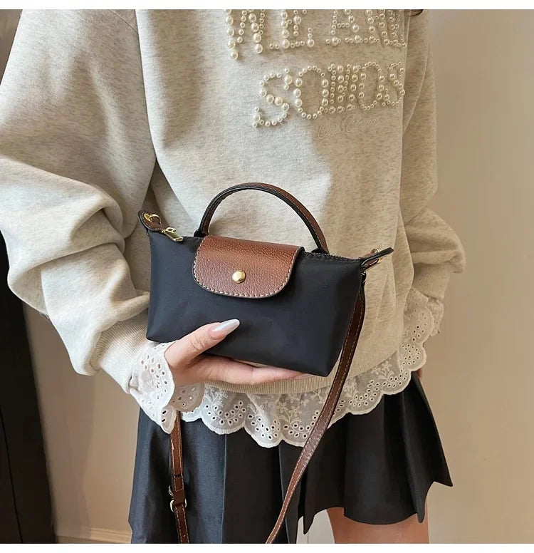 Retro Fashion Nylon Dumpling Bag Women's Crossbody Handbag Soft Polyester Lining Zipper Closure Shoulder Bag Handbag