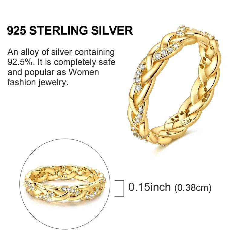 925 Sterling Silver Love Ring - Gold Sparkling Wedding Engagement