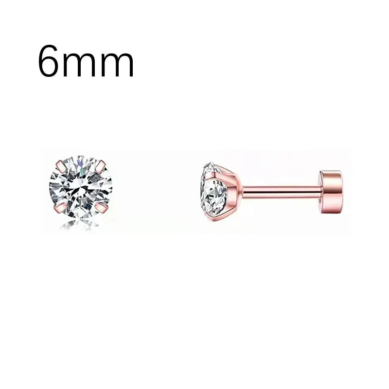 2 Pcs 18G Hypoallergenic Stud Earrings for Women Men Stainless Steel Flatback Earring Cubic Zirconia Earring Piercings