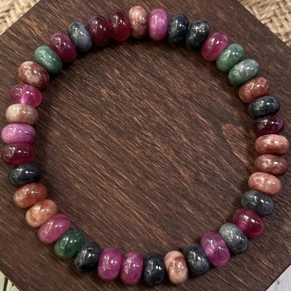 Multicolor Tourmaline Bracelet Natural Rainbow Tourmaline Handmade Beads Love Stone Watermelon Tourmaline Bracelet Holiday Gift
