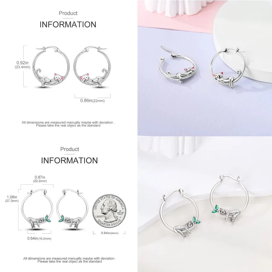 Unicorn Earrings 925 Sterling Silver Original Zircon Elephant Feather Dog Cat Blue Star Small Earrings For Women Jewelry Gift